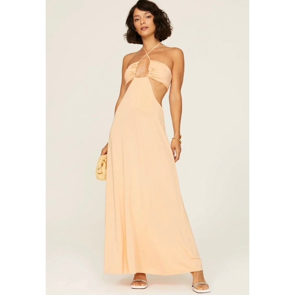 ROSETTA GETTY Ruched Cutout Maxi Dress Women 10 Peach Orange Gown Party Cocktail - Picture 2 of 16
